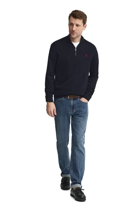 Pullover marineblau mit Zip-Kragen und Rigby Go Logo - Image 3