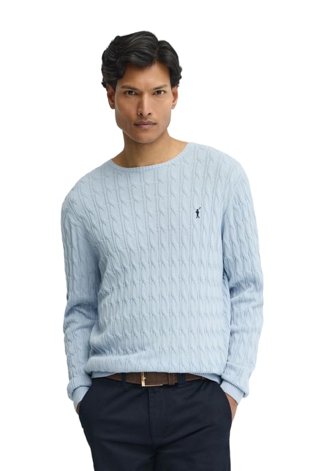 Strickpullover hellblau mit Zopfmuster und Rigby Go Logo - Image 2