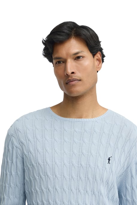 Strickpullover hellblau mit Zopfmuster und Rigby Go Logo - Image 4