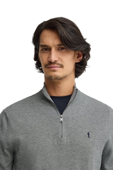 Pullover grau meliert mit Zip-Kragen und Rigby Go Logo - Image 4