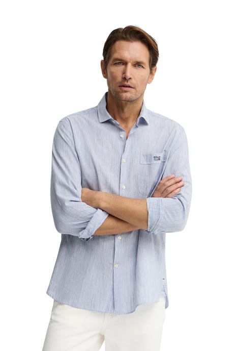 Gestreiftes Hemd Cotolino blau im Regular Fit mit Polo Club Stickerei - Image 1