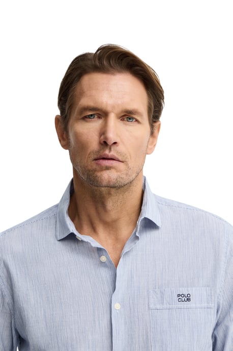 Gestreiftes Hemd Cotolino blau im Regular Fit mit Polo Club Stickerei - Image 3
