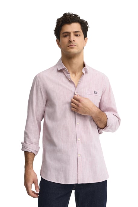Gestreiftes Hemd Cotolino rot im Regular Fit mit Polo Club Stickerei - Image 1