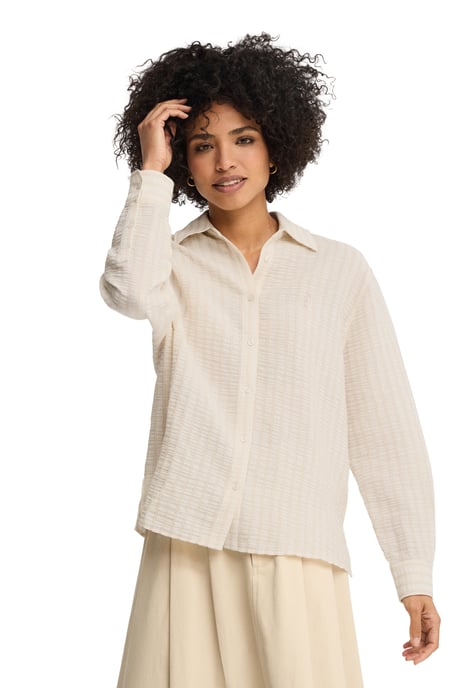 Hemd beige gestreift mit Crinkle-Effekt im Loose Fit mit Rigby Go Logo - Image 2