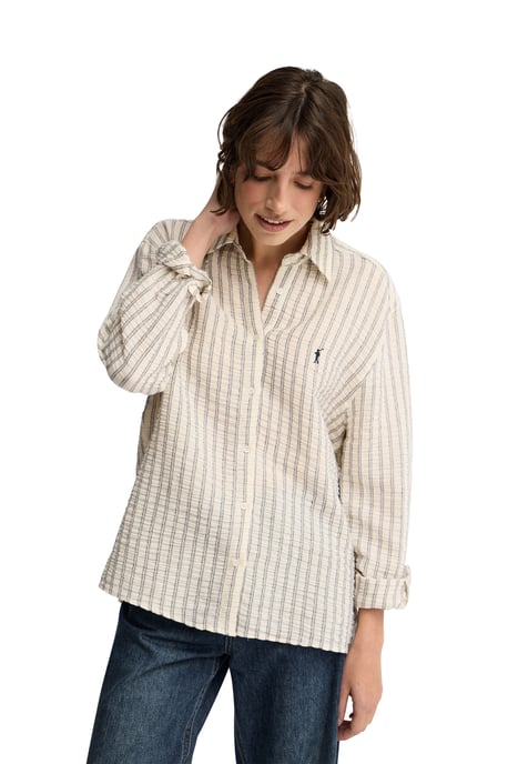 Hemd marineblau gestreift mit Crinkle-Effekt im Loose Fit mit Rigby Go Logo - Image 1