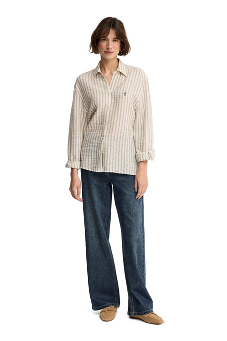 Hemd marineblau gestreift mit Crinkle-Effekt im Loose Fit mit Rigby Go Logo - Image 2