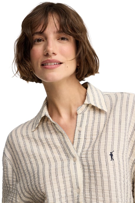 Hemd marineblau gestreift mit Crinkle-Effekt im Loose Fit mit Rigby Go Logo - Image 3