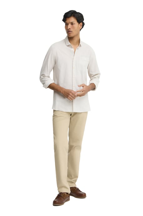 Gestreiftes Hemd Cotolino beige im Regular Fit mit Polo Club Stickerei - Image 3