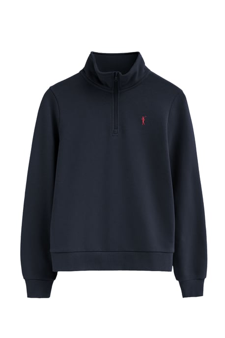Sweatshirt marineblau mit Zip-Kragen und Rigby Go Logo - Image 1