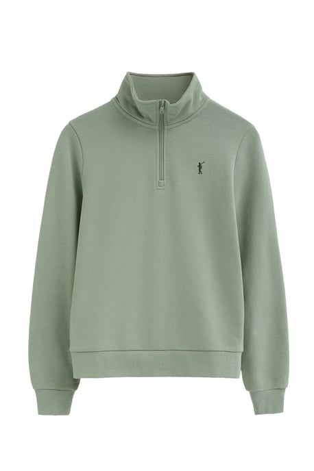 Sweatshirt blassgrün mit Zip-Kragen und Rigby Go Logo - Image 1