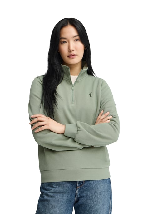 Sweatshirt blassgrün mit Zip-Kragen und Rigby Go Logo - Image 2