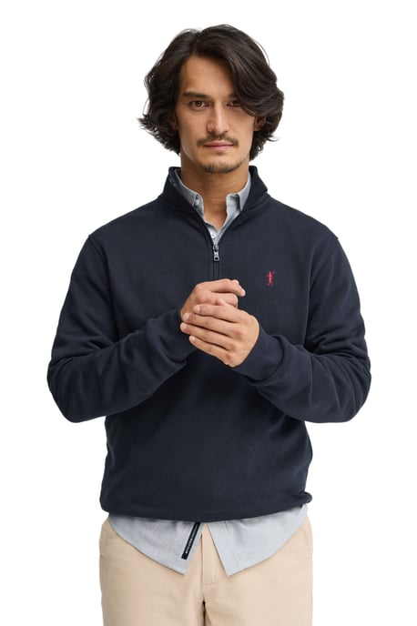 Sweatshirt marineblau mit hohem Zip-Kragen und Rigby Go Stickerei - Image 2