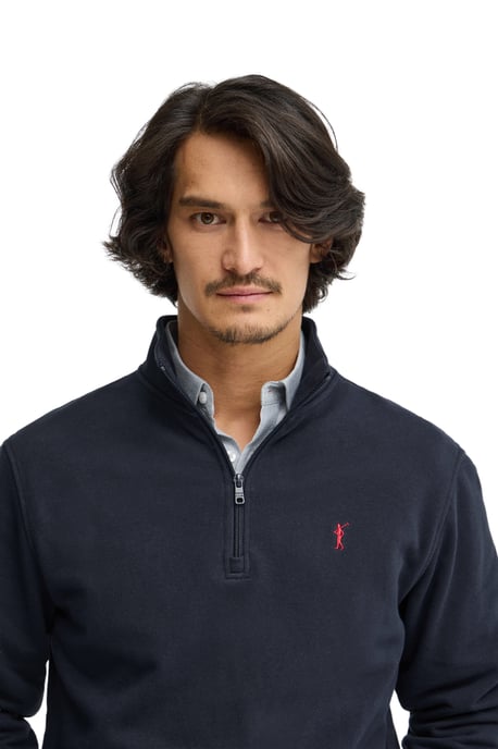 Sweatshirt marineblau mit hohem Zip-Kragen und Rigby Go Stickerei - Image 4