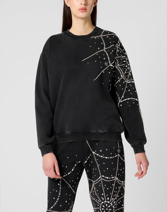 Round Neck Sweatshirt Spiderweb Strass - Image 2