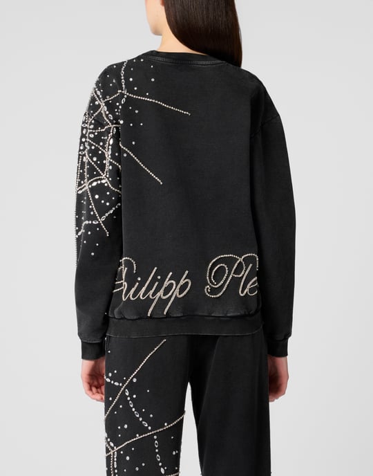 Round Neck Sweatshirt Spiderweb Strass - Image 5