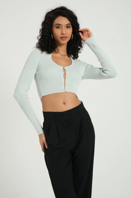Crop-Cardigan mit Scoop-Ausschnitt und Rückenausschnitt, verziert - Image 2