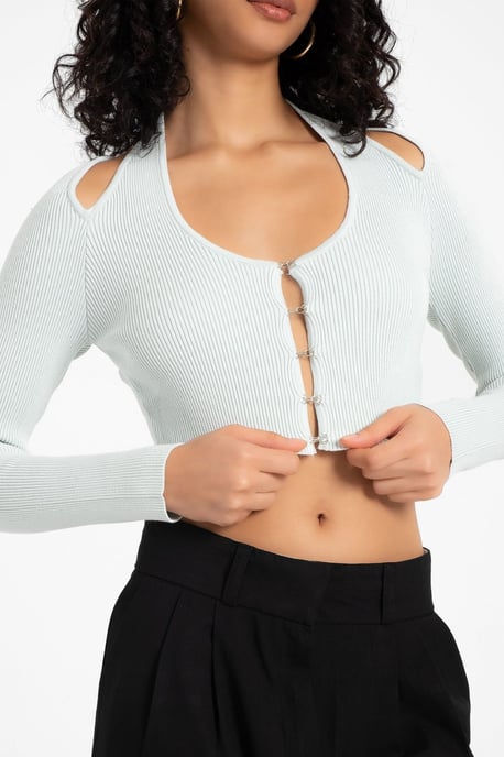 Crop-Cardigan mit Scoop-Ausschnitt und Rückenausschnitt, verziert - Image 5