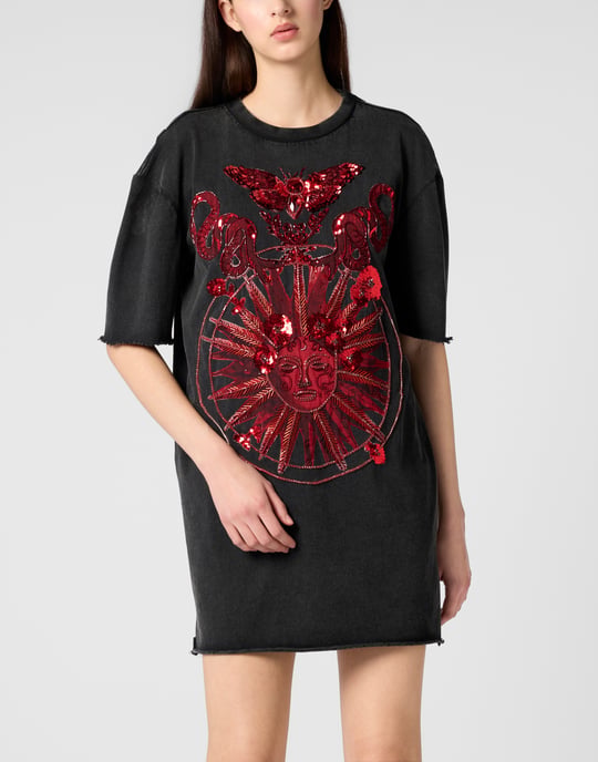 Philipp Plein T-Shirt-Kleid mit offenem Rücken und Schmetterlings-Tattoo - Schwarz - Image 2