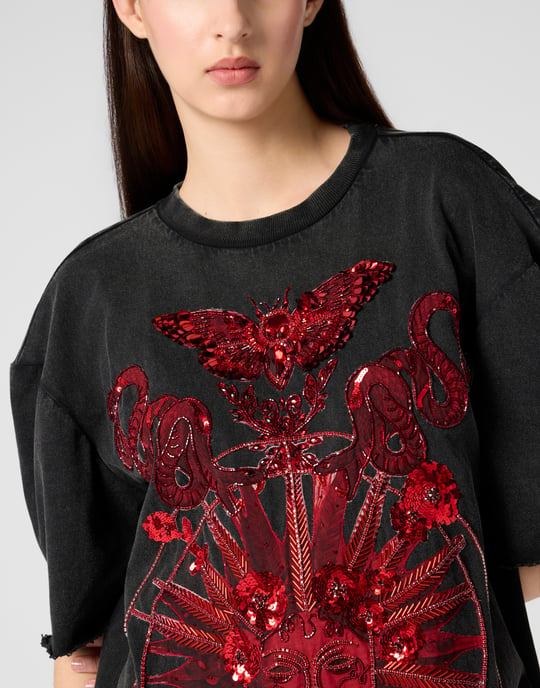 Philipp Plein T-Shirt-Kleid mit offenem Rücken und Schmetterlings-Tattoo - Schwarz - Image 3
