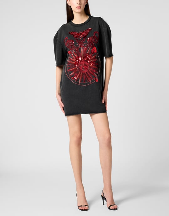 Philipp Plein T-Shirt-Kleid mit offenem Rücken und Schmetterlings-Tattoo - Schwarz - Image 4
