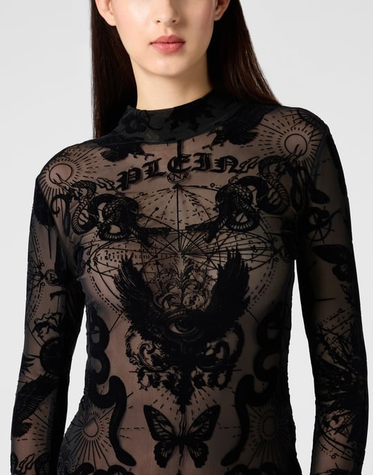 Long Sleeve Mini Dress Flock Butterfly Tattoo - Image 3