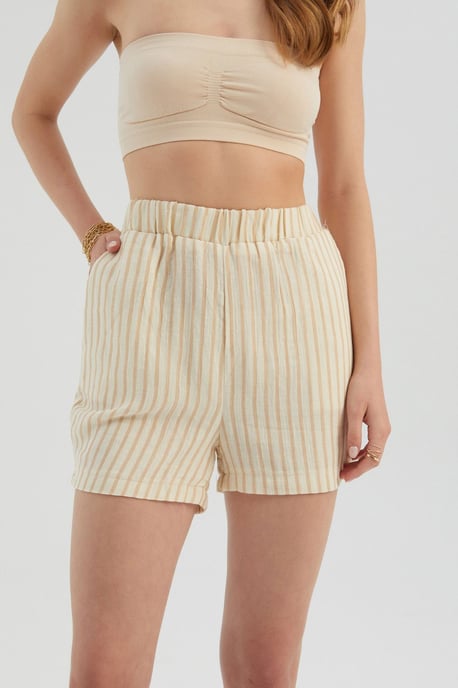 Gestreifte High-Waist-Shorts mit elastischem Bund - Image 2