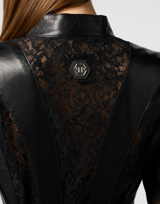 Fitted Biker Jacket With Lace Inserts - Image 3