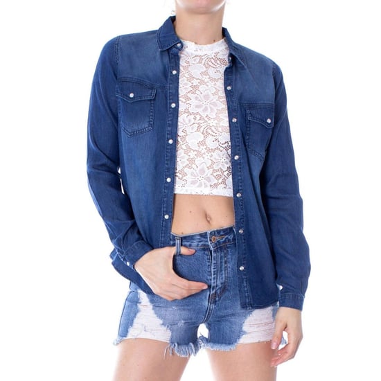 Vila Kleidung Blau Denim Hemd - Image 1