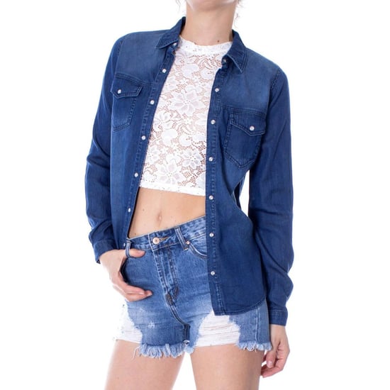 Vila Kleidung Blau Denim Hemd - Image 2