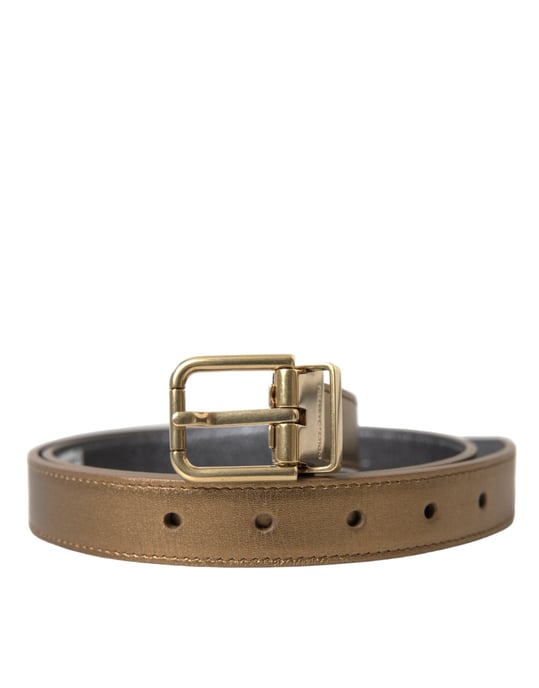 Dolce & Gabbana Metallic Gold Kalbleder Gürtel mit Metallschnalle - Image 1