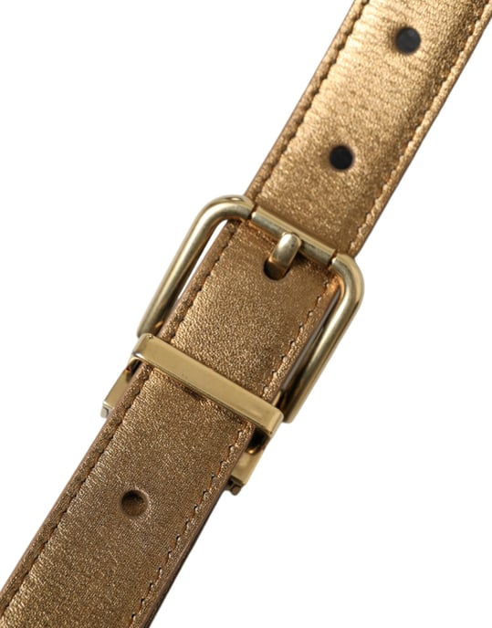 Dolce & Gabbana Metallic Gold Kalbleder Gürtel mit Metallschnalle - Image 6