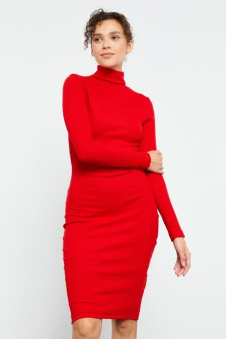 Rippstrick-Turtleneck Midi-Kleid - Image 3