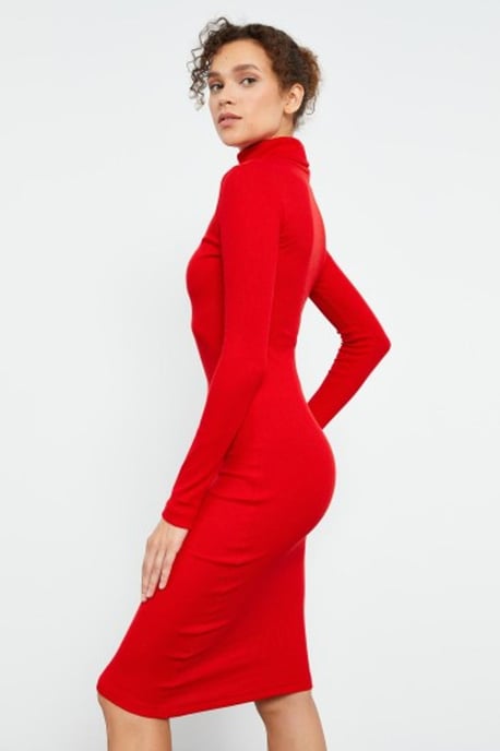 Rippstrick-Turtleneck Midi-Kleid - Image 5