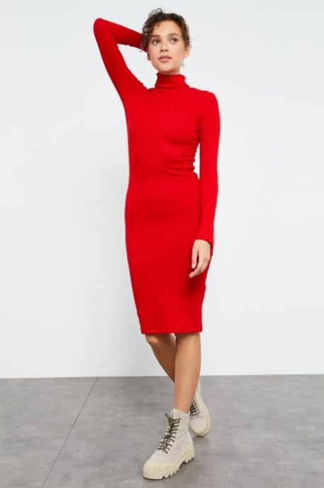 Rippstrick-Turtleneck Midi-Kleid - Image 6