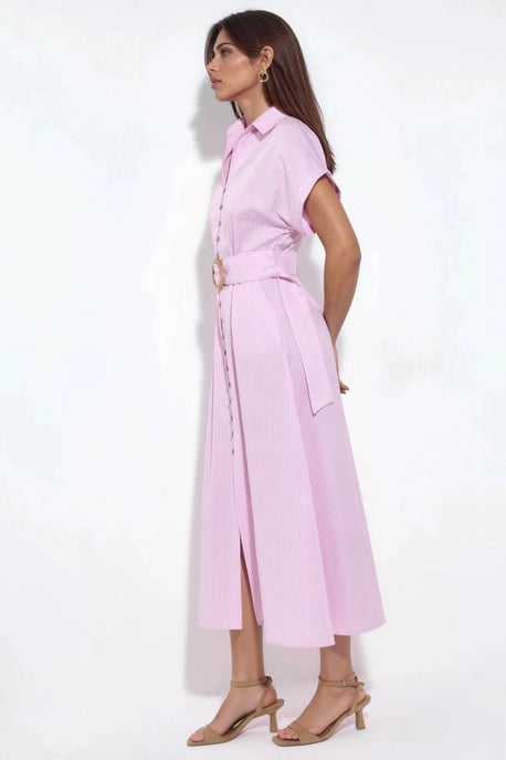 Gestreiftes Midikleid mit V-Ausschnitt und Gürtel - Image 4
