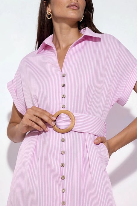 Gestreiftes Midikleid mit V-Ausschnitt und Gürtel - Image 5