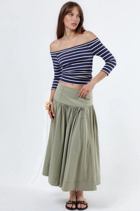 Busem Gestreifte Rippen-Boatneck-Bluse mit langen Ärmeln - Marineblau - Image 5