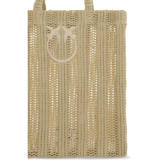 PINKO Beigefarbene Raffia Schultertasche - Image 3