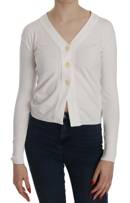 BYBLOS Weißer V-Ausschnitt Langarm Gekürzter Cardigan Pullover - Image 1