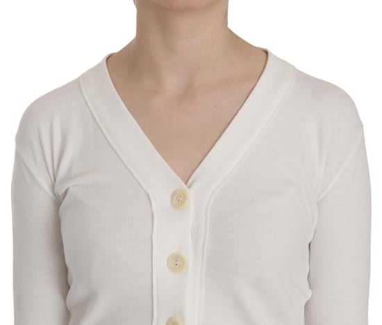 BYBLOS Weißer V-Ausschnitt Langarm Gekürzter Cardigan Pullover - Image 3