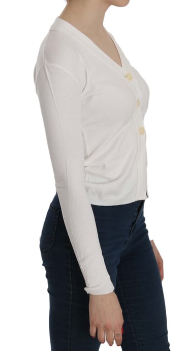 BYBLOS Weißer V-Ausschnitt Langarm Gekürzter Cardigan Pullover - Image 4