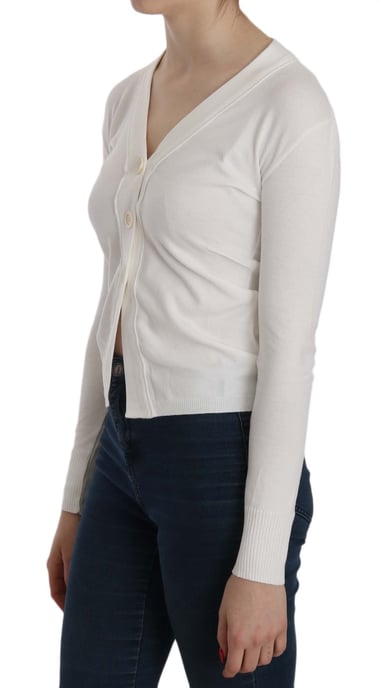 BYBLOS Weißer V-Ausschnitt Langarm Gekürzter Cardigan Pullover - Image 5