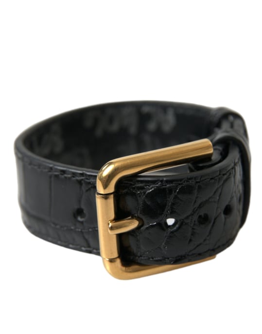 Dolce & Gabbana Schwarzes Texturiertes Leder Armband mit Goldfarbenem Metallverschluss - Image 1
