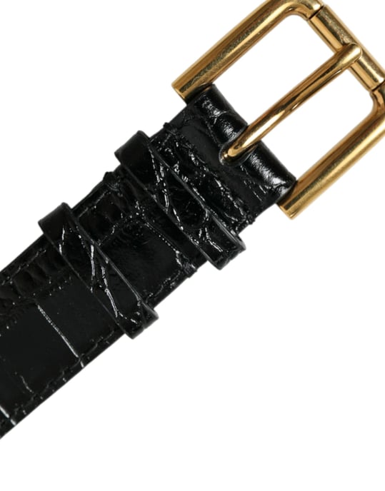 Dolce & Gabbana Schwarzes Texturiertes Leder Armband mit Goldfarbenem Metallverschluss - Image 2