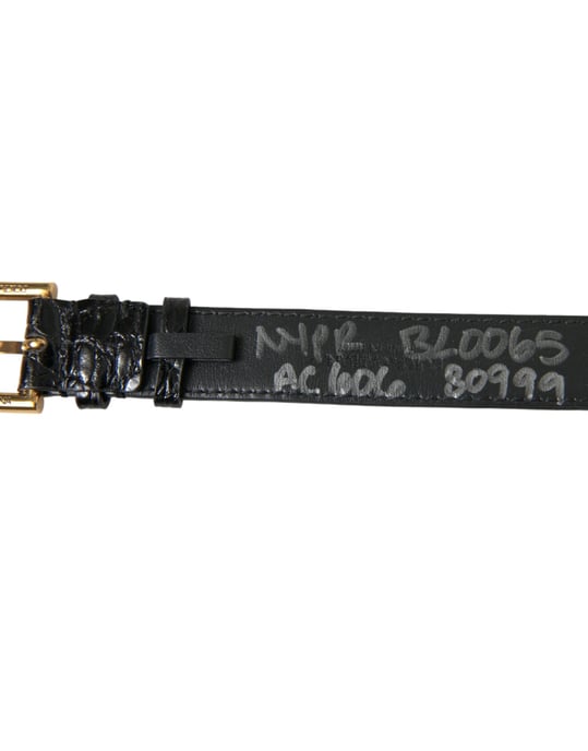 Dolce & Gabbana Schwarzes Texturiertes Leder Armband mit Goldfarbenem Metallverschluss - Image 4