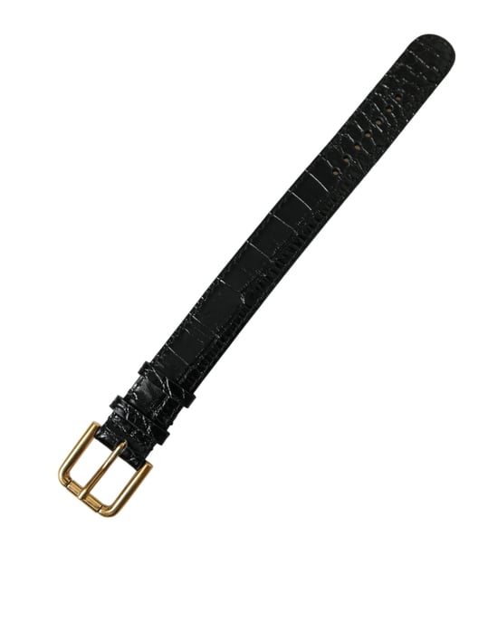 Dolce & Gabbana Schwarzes Texturiertes Leder Armband mit Goldfarbenem Metallverschluss - Image 5