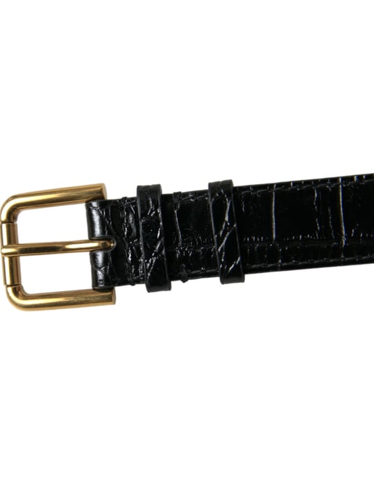 Dolce & Gabbana Schwarzes Texturiertes Leder Armband mit Goldfarbenem Metallverschluss - Image 6