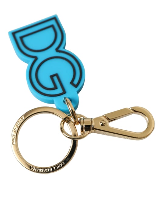 Dolce & Gabbana Blauer Gummi Schlüsselanhänger mit Goldfarbenem Metall DG-Logo - Image 2