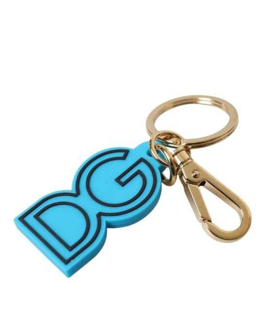 Dolce & Gabbana Blauer Gummi Schlüsselanhänger mit Goldfarbenem Metall DG-Logo - Image 3