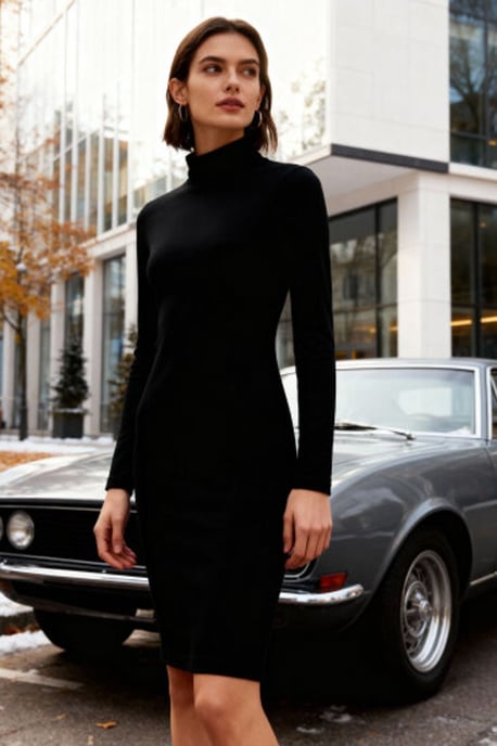 Rippstrick-Turtleneck Midi-Kleid - Image 4
